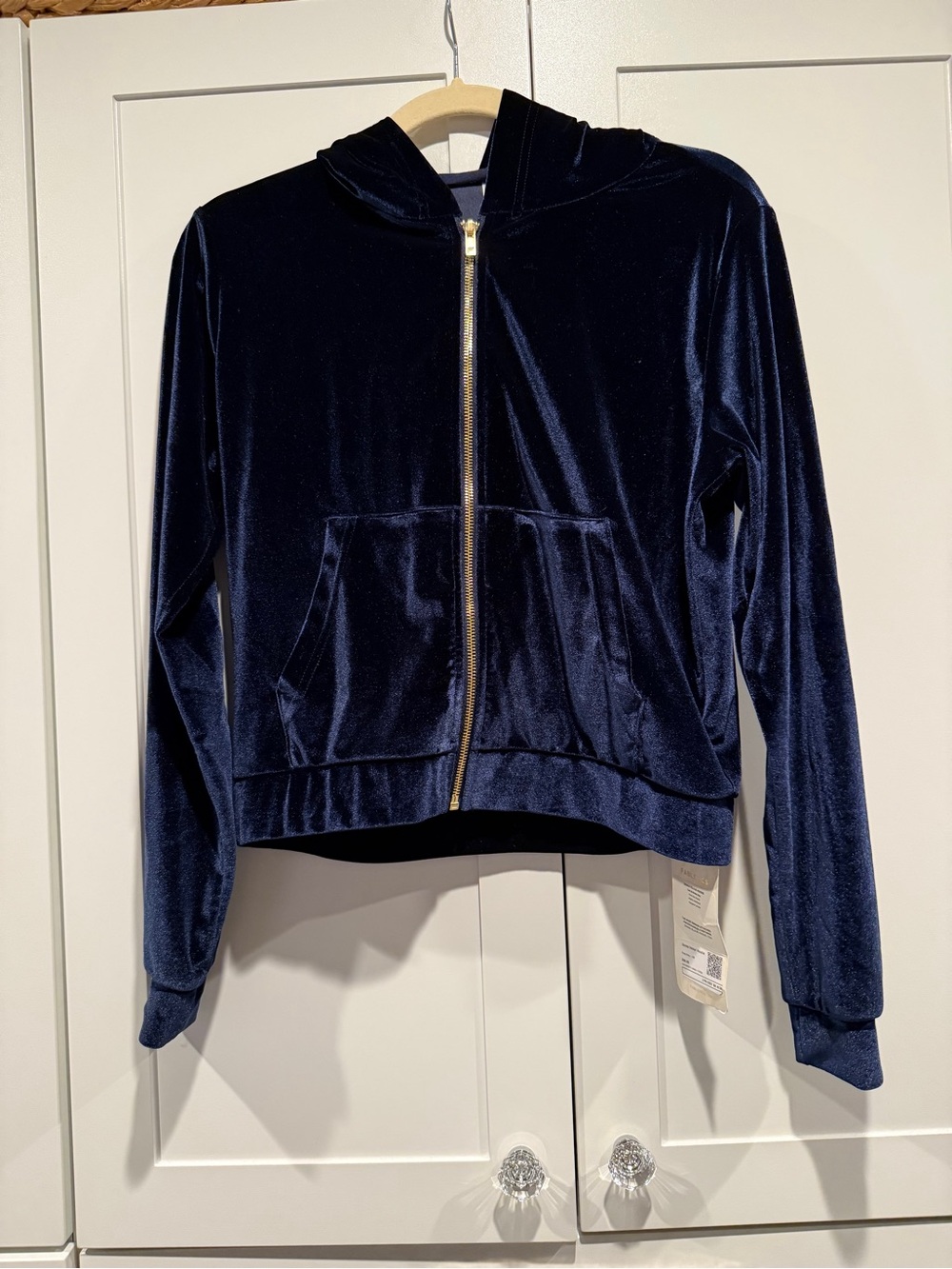 Fabletics Velvet Zip-Up Hooded Jacket - Navy